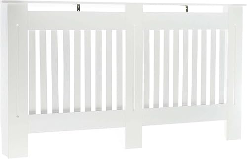 Toboli Heizkörperverkleidung weiß 172 x 19 x 82 cm, Heizkörperabdeckung aus MDF, Holzverkleidung für Heizkörper in Lamellenoptik - Cheap-Us