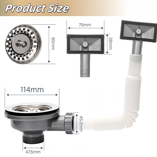 SopimusZ 114 MM Küche Spüle Schüssel Typ Ablauf Abflusssieb mit Überlauf,Küchenspüle-Ablauf-Set, Edelstahl-Überlauf-Set, Küchenspüle,Überlaufrohre mit runder Ablaufabdeckung (Quadratisch) - Cheap-Us