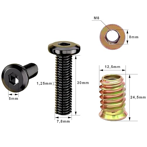 10 Stück M6 x 20 Schrauben, Flachkopfschrauben und Einschraubmutter Sortiment Kit, Gewindeeinsatz Holz, Einschraubgewinde Muttern für Holzmöbel - Cheap-Us