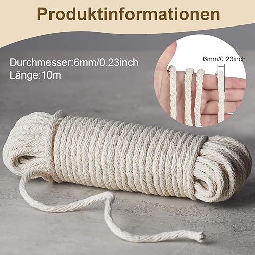 Makramee Garn Kordelband Baumwollkordel 20 mm x 10 m Seil Originalweiß Tau Seil Rope Garn Kordelband Baumwollseil Geeignet für Handlaufseil DIY wandhängende Traumfänger Hund Spielzeug Seil (20MM 10M) - Cheap-Us