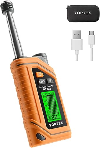 TopTes PT760 Wiederaufladbarer Erdgas-Detektor, Gaslecksuchgerät mit 30 cm ausziehbarem Sonde,%LEL Propanglecksuchgerät mit eingebauter Taschenlampe für Methan,Butan, brennbare Gase für Zuhause-Orange - Cheap-Us