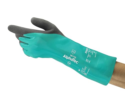 Ansell AlphaTec 58-735 Chemikalienschutz-Handschuhe aus Nitril Schnittschutz, Heimwerker-, Industrie- und Mechanik-Arbeiten, Grün, Größe 11 (6 Paar) - Cheap-Us