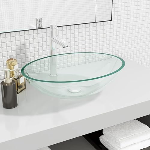 ShGaxin Waschbecken Glas 50x37x14 cm Transparent, Aufsatzwaschbecken, Bathroom Sink, Waschtisch, Aufsatzbecken, Ablaufgarnitur - 345237 - Cheap-Us