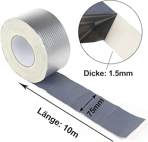 Aluminum Butylband Wasserdichtes Klebeband 100mmx10Mx1.5mm (T) Butyl Dichtungsband Alufolie Selbstklebend Reperaturband zum Abdichten und Befestigen für Lecks,BOMEI PACK - Cheap-Us