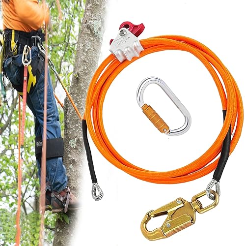 Fallschutz, Klettergurt, Stahlseilkern-Flip-Line-Kits, 12mm*3m Stahlkern Lanyard mit Triple Lock-Karabiner,Drahtkern Stahldraht Verstellbares Lanyard,für Baumkletterer,Baumpfleger,Absturzsicherung - Cheap-Us