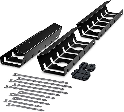 PAMO Kabelkanal Schreibtisch 2er Set zur einfachen Montage untertisch I inkl. 10x Klett Kabelbinder und Kabel-Clips I Schreibtisch Organizer für Büro/Home Office Tisch - Cheap-Us