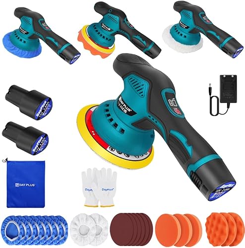 Akku Poliermaschine Set, Exzenter Poliermaschine mit 2 Batterien, Auto Poliermaschine Set 22pcs, Kabellos Akku Auto Poliermaschine,8 Variable Geschwindigkeiten Akku Wachsmaschine für die Autodetailing - Cheap-Us