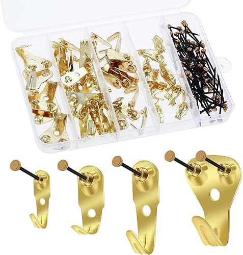 Jeffdad 120 Stück Bilder Bildaufhänger Set, Vielseitiges Bilderhaken Bild Hängende Haken Kit mit Nägeln, Bilderhaken zum nageln 4 Größen Bildaufhängeset für Rahmen Spiegel Gemälde Bilderbefestigung - Cheap-Us