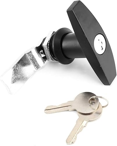 T Griff Schloss, Hintere Befestigung T-Griff-Schloss Werkzeugkasten Garagentorschloss mit Schlüsseln für Wohnwagen Anhänger Vordach Chrom glänzend (BLACK) - Cheap-Us