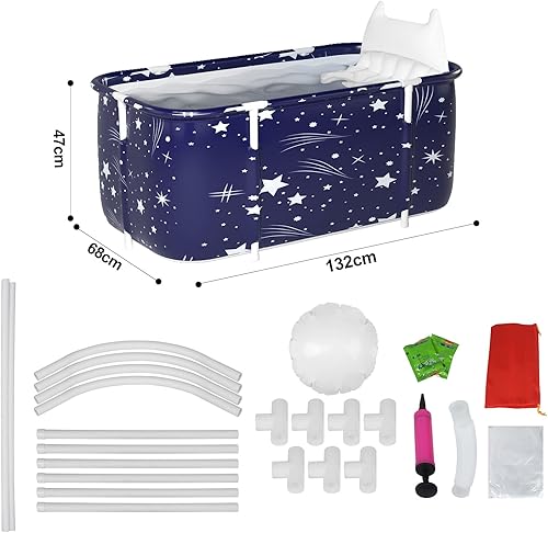Sinbide 132cm faltbare Badewanne für Erwachsene, große Familie Badewanne für SPA, Dampfeimer für Sauna, Dusche und Eisbad, 132 x 68 x 47 cm, nicht aufblasbar (blau) - Cheap-Us