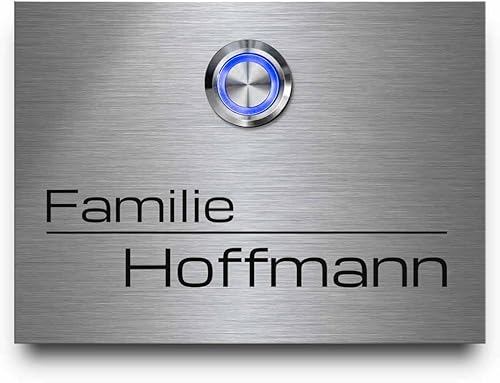 Edelstahl Klingelschild mit indivudeller Gravur und Motiven - Modell Hoffmann ab 9x7 cm | langlebige Türklingel aus rostfreiem V2A-Edelstahl mit beleuchtetem Klingelknopf und optionalem Zubehör - Cheap-Us