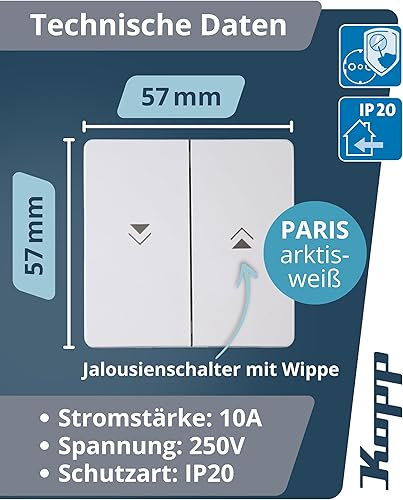 Kopp Paris Jalousieschalter, IP 20, arktis-weiß, 250V~, 651502087 - Cheap-Us