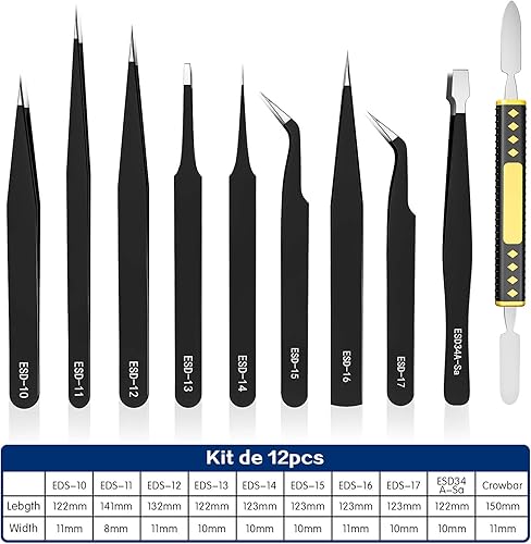 MNBS ESD Pinzetten Set 10Stk Präzisions Antistatisch Edelstahl + Brechstange Toolkit,Reparatur Werkzeug,Modellbau Pinzette für Computer Elektronische Reparaturen Schmuck Präzisionsarbeit Laborarbeit… - Cheap-Us
