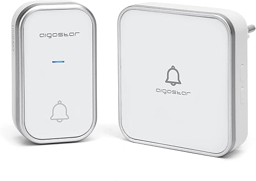 Aigostar Batterielose Funkklingel, Wasserdicht Türklingel Funk Set, Türklingel Funk mit LED Blinken, 36 Melodien, 3 Lautstärkestufen 150m Reichweite, Weiß - Cheap-Us