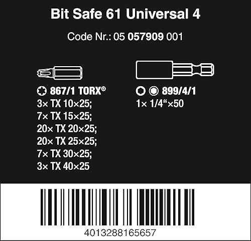 Wera Bit-Sortiment, Bit-Safe 61 Universal 4, 61-teilig, 05057909001 - Cheap-Us