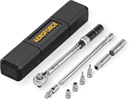 AEROFORCE Drehmomentschlüssel Set 3/8' 9TLG 10-60 Nm, Dual-Richtungsumkehr, ±3% Fehlergenauigkeit, mit Magnetische Zündkerzenhülse, für Motorräder und Autos - Cheap-Us