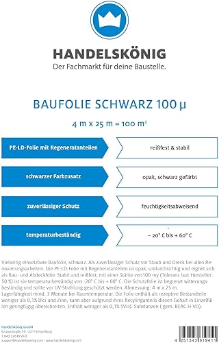 Handelskönig Baufolie schwarz 200 µ 2 x 25 m = 50 m² Folie Abdeckfolie Gartenfolie Teichfolie Unkrautfolie Mulchfolie - Cheap-Us