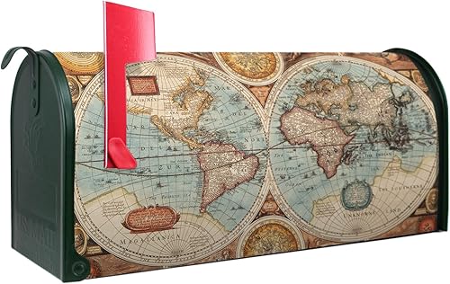 banjado® Amerikanischer Briefkasten - US Mailbox/Letterbox mit Motiv Alte Weltkarte 51x22x17cm - Postkasten Stahl aus Amerika – Briefkasten amerikanisch pulverbeschichtet - Cheap-Us