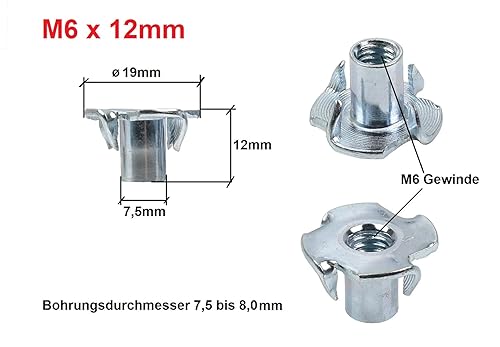 woplus Einschlagmuttern Einschlagspitzen 4 Spitzen Einschlaggewinde M8 x 15mm (50, M8 x 15mm) - Cheap-Us