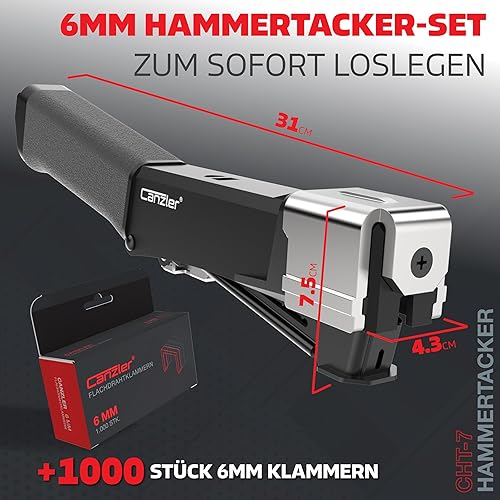 Canzler CHT-7 Hammertacker mit Klammern - schützender Prallplatte und Schnellladesystem - Schlagtacker inkl. 1000 Stück 12mm Klammern - Cheap-Us