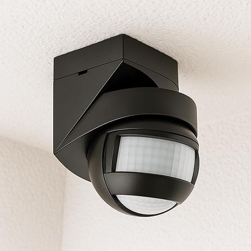 SSC-LUXon KELEA Bewegungsmelder schwarz aussen & innen Aussenbereich IP54 für Wand, Decke & Ecken - PIR Sensor bis 12m Winkel 180° & 360° schwenkbar mit Dämmerungssensor - Cheap-Us