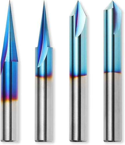 Genmitsu CNC Fräser für Holzschnitzerei, 1/4''-Schaft, 4 Stück, 15° Detail-Schnitzfräser+ 20° Profil-Bit+ 60° & 90° V-Nut, WC04A - Cheap-Us