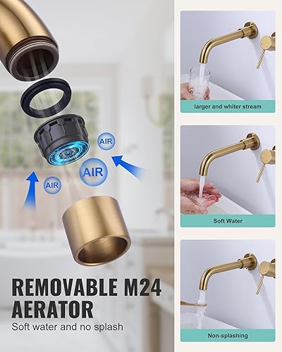 iVIGA Waschtischarmatur, 360° schwenkbar Wandmontage Wasserhahn Bad Unterputz Armatur Waschbecken aus Kupfer mit Keramik Kartusche, Golden - Cheap-Us