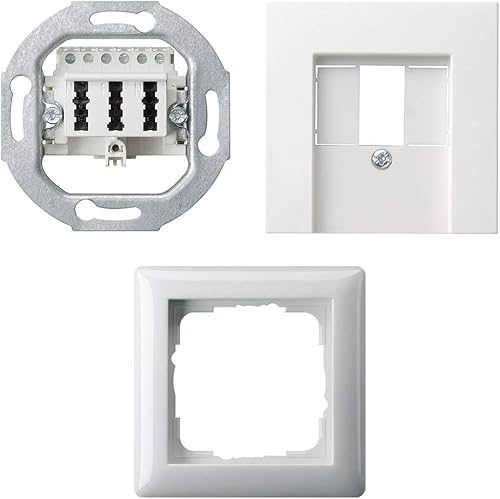 Gira Komplett-TAE Set - System 55, RUTENBECK TAE-Anschlussdose 3x6 NFN, 1-Fach Rahmen, TAE Abdeckung, Reinweiß glänzend - Cheap-Us