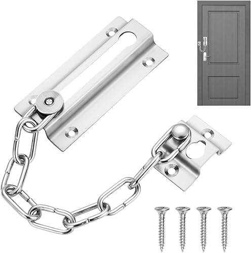 Türkette,Türsicherheitskette Türkette Sicherheitsschloss,Verdicken Sicherheitskette für Türen Edelstahl, Tür Kette mit Schrauben für Hotel Wohnsicherheit - Einfach zu installieren - Cheap-Us