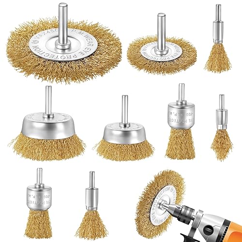 Yokuni 9 Stück Drahtbürste Bohrmaschine Set, Messingbeschichteter Drahtbürste Akkuschrauber Messingbürste Drahtbürsten Set für Bohrmaschine Polier Schleifen Entrosten Entgraten - Cheap-Us