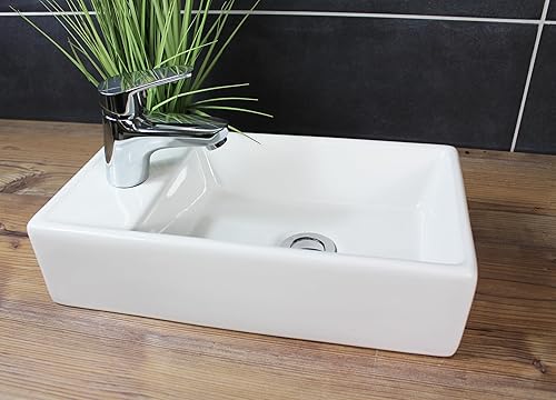 Aufsatzwaschbecken aus Keramik, 40 x 22 x 10 cm, Weiß rechteckig Gäste WC Waschbecken Waschschale eckig Badezimmer - Cheap-Us