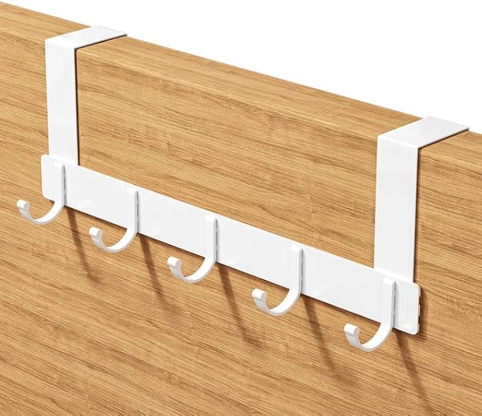 Uootach Türhaken zum Einhängen mit 5 Haken, Aluminium-Hakentür Hakenleiste kein Bohren erforderlich Haken für dickere Türen (4-4,5 cm), für Badezimmertüren, Schlafzimmertüren, Küchentüren(weiß) - Cheap-Us