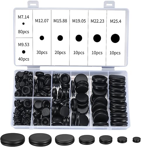 Gummi Kabeldurchführung, 200 Stück Gummitülle Kabelverschraubung Set, Gummistopfen Unterlegscheiben Schwarz Sortiment, Blindstopfen Gummidichtung für Kabel Stecker - Cheap-Us