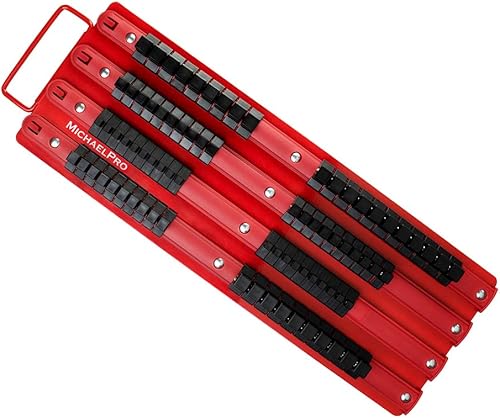 MichaelPro MP014006 Steckschlüssel Schiene - 80-teilige‚ Tragbare Rote Schiene mit Schwarzen Clips, Hochbelastbare Steckschlüssel Halterung in Premium-Qualität für Steckschlüsselsatz - Cheap-Us