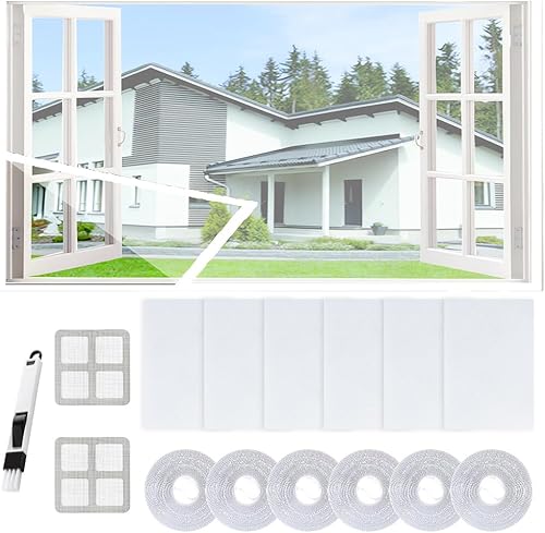 6 Stück Fliegengitter Fenster, 130 x 150 cm Insektenschutz Fenster, Moskitonetze für Fliegen mit 2 Reparaturbeihilfe und 1 Reinigungsbürste für Dachfenster, Balkontür (W-130 * 150cm) - Cheap-Us