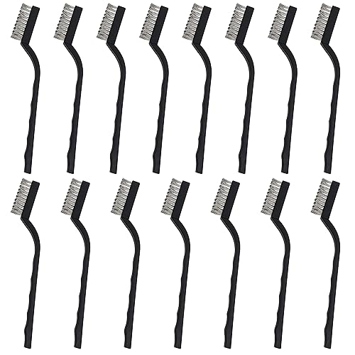Belle Vous Mini Edelstahl Drahtbürsten Set (15er Set) - Drahtbürste mit Gebogenem Kunststoffgriff und Aufhängeloch - Handwerker Bürste zum Reinigen von Mauerwerk, Metallarbeit, Schweißschlacke & Rost - Cheap-Us