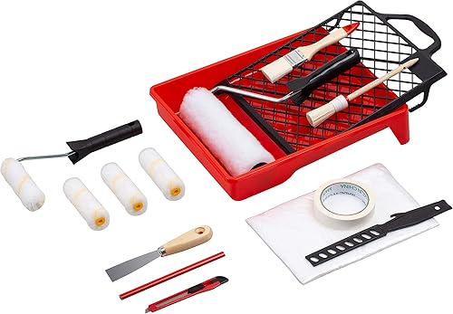 Werkzeyt Renovierungs-Set 17-teilig - Umfangreiche Werkzeuge & Hilfsmittel zum Renovieren & Streichen - Mit Farbwalzen, Pinseln, Farbwanne, Abdeckmaterial & Co / Malerbedarf / Maler-Set / B21626 - Cheap-Us