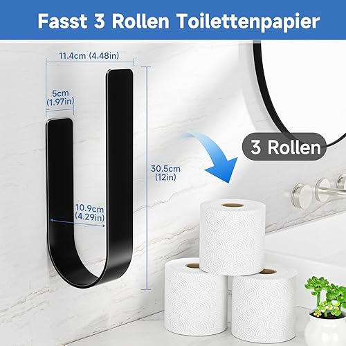Toilettenpapier Aufbewahrung Schwarz, Selbstklebender Klopapier Aufbewahrung, Toilettenpapierhalter Ohne Bohren, Klorollenaufbewahrung Für 3 Rollen, Ersatzrollenhalter Toilettenpapier Für Badezimmer - Cheap-Us