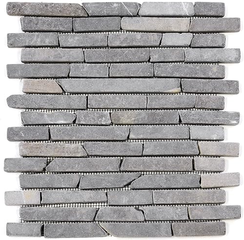 DIVERO 11 Fliesenmatten Naturstein Stäbchen Mosaik Fliesen aus Marmor für Wand und Boden grau á 29 x 32 cm - Cheap-Us