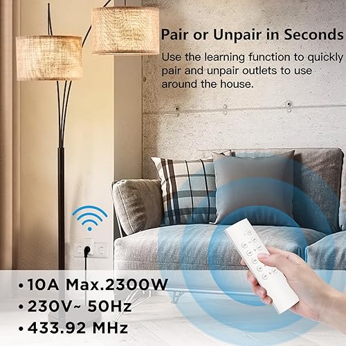 G-Homa Funksteckdosen mit Fernbedienung, 4er Steckdose Set mit 1er Fernbedienung für Haushaltsgeräte, Weihnachtsbeleuchtung, 30M Große Reichweite, Programmierbar, 2300W/10A, CE-gelistet, Weiß - Cheap-Us