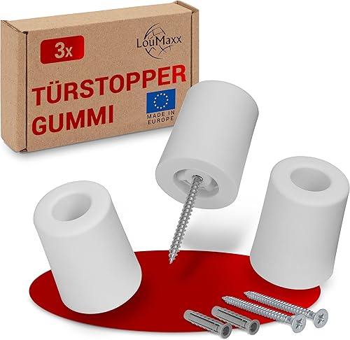 LouMaxx 3 Stück Türstopper Boden zum Schrauben aus Gummi - 3er Set in weiss - Bodentürstopper - Türstopper zum Schrauben - Bodenmontage - Der Perfekte Schutz gegen anschlagende Türen - Cheap-Us
