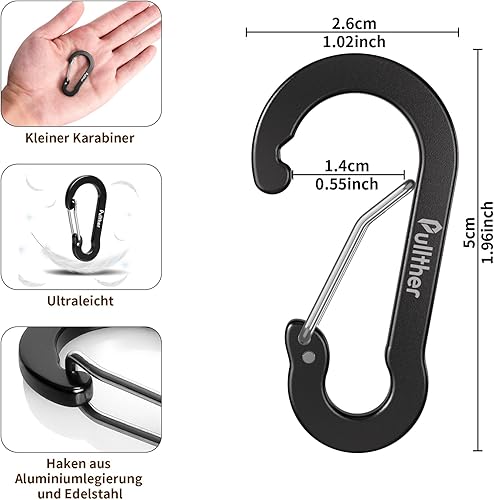 pullther 20 Stück Karabinerhaken, 50mm/1.96'' Karabinerhaken Klein, Aluminium D-Ring Karabiner Schlüsselanhänger für Outdoor Sport, Wandern, Camping, Angeln - Cheap-Us