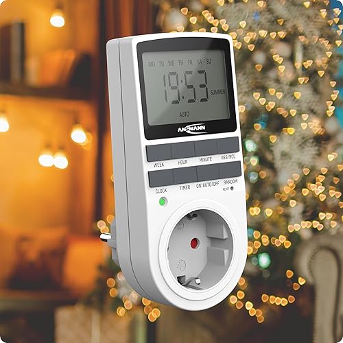 ANSMANN Zeitschaltuhr, Steckdose, digital mit 10 Schaltzeiten, LCD-Display, Zufallsfunktion, Sommerzeitschaltung, 3680W, Wochenzeitschaltuhr, weiß - Cheap-Us