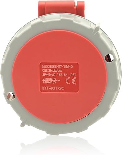 CEE Starkstrom Wandsteckdose Intratec 16A 400V 6h IP67 5-polig (3P+N+E): IEC-60309 Industrie und Mehrphasenstecker robuste Industriequalität - Cheap-Us