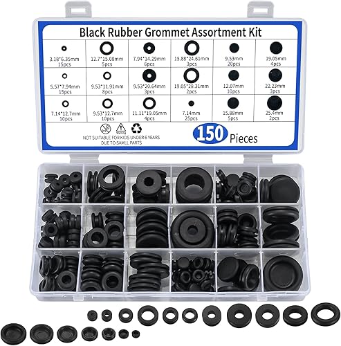 150 Stk Gummi Kabeldurchführung, Gummi Tüllen Sortiment Kit, Gummitüllen, Gummistopfen, Elektrischer Leiter Dichtungsring Kabeltülle, für Draht, Stecker, Kabel - 18 Größen, Schwarze - Cheap-Us
