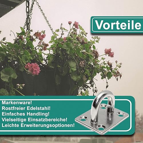 PRIOstahl Augplatten Zurröse Deckenöse Decksplatte Platte Mastplatte - 40 x 50 mm x 4 Stück Wandöse Decksplatte Schwerlast Ankerplatte Mastplatte Öse Sonnensegel Boxsack Seilzug aus Edelstahl V2A - Cheap-Us