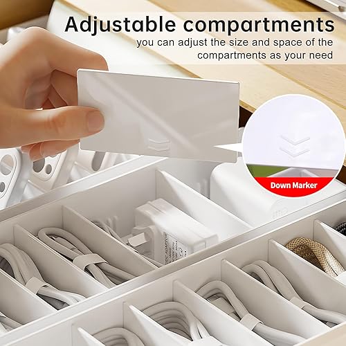 PAVSTINE Datenkabel-Organisator Kleiner 2er-Pack, Kabelbox Weiß mit Verstellbaren Fächern, Kabel Organizer mit 14 Kabelbindern zur Aufbewahrung von Schreibwaren, Batterien und Ladekabeln. - Cheap-Us