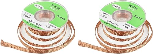 sourcing map Lötdocht Geflecht Kein Reinigen Entfernen Dochtgeflecht 0.14' Breite 4.92Ft Länge für Entfernen Gelöteten Elektrische Komponenten 2 Pack - Cheap-Us
