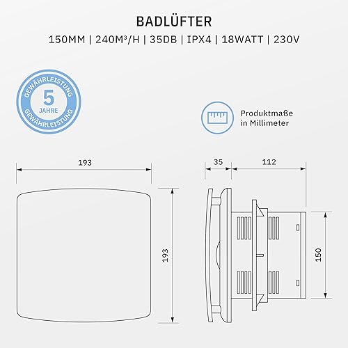 calimaero® BREEZE Badlüfter 100mm Mit Nachlauf Und Rückstauklappe, Badlüfter Mit Feuchtigkeitssensor, Energieeffizient, Leise, Kunststoff 12 W, 95m³/h, 32db, Ipx4, - Cheap-Us