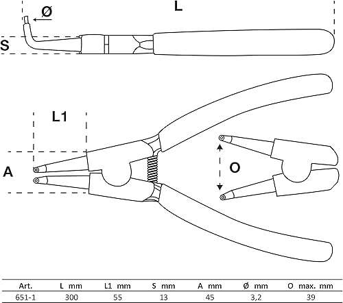 BGS 450-1 | Sprengringzange | abgewinkelt | für Außensprengringe | 150 m | Seegering-Zange | rutschhemmendm - Cheap-Us